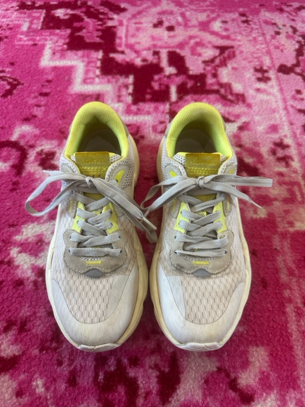 Sorel Women's Light Gray and Neon Yellow Athletic Sneakers